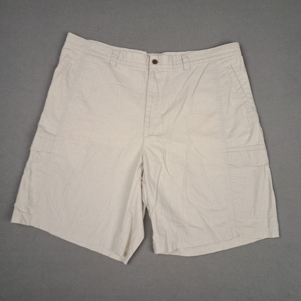 Cubavera Linen Shorts Mens 40 Khaki Cargo 10" Casual Resort Linen‎ Cotton Beach